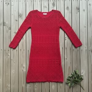 Cherokee Girls XL 14-16 Red Open Knit‎ Sweater Dress Tunic Long Sleeve
